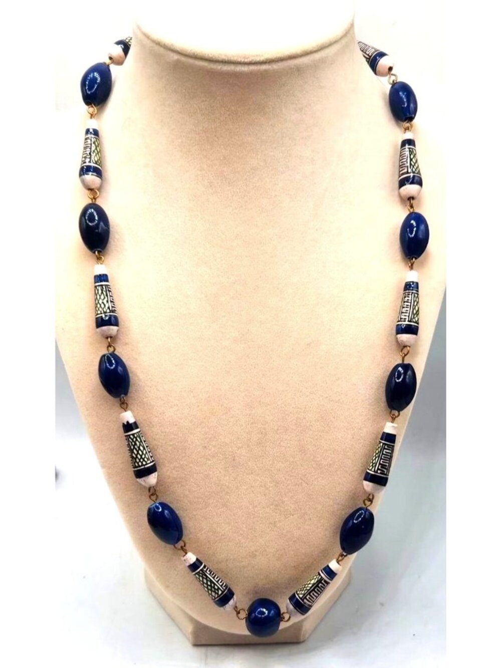 Ethnic Blue & White Ceramic Bead Necklace